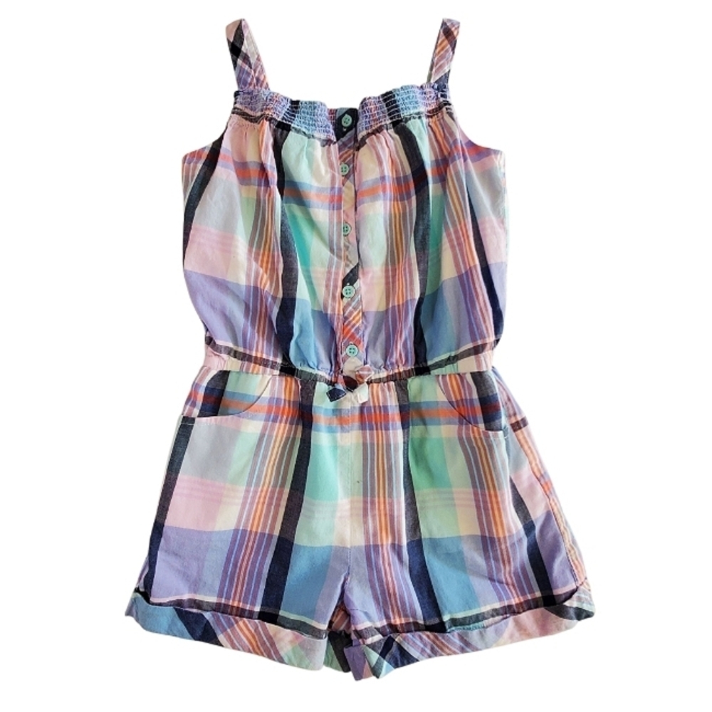 K1120 * Gymboree Girls Pastel Plaid Short Romper Blue Pink Purple Size 7